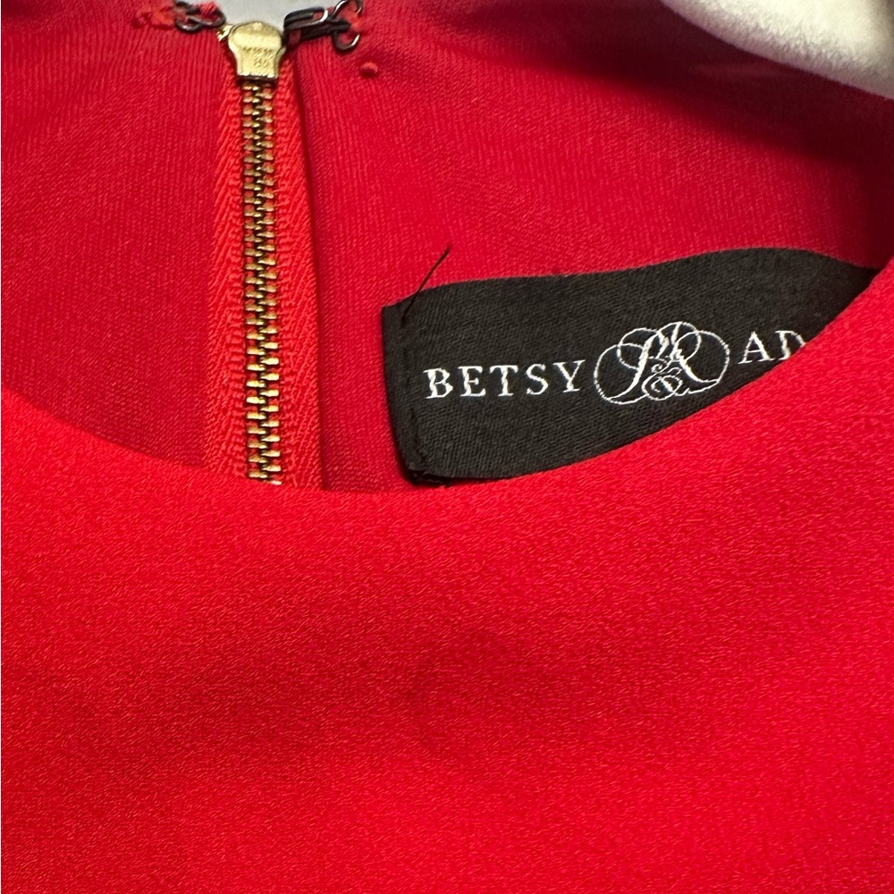 Betsy & Adam Red Asymmetrical Ruffle Gown - Picture 7 of 9